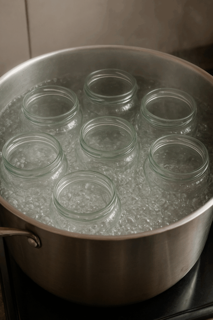 Einmachgläser im kochenden Wasser