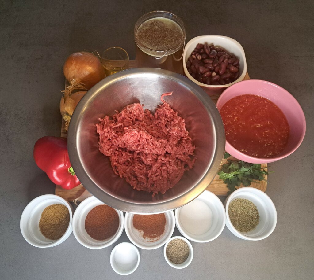 Chili con Carne – Bohnen-Hackfleisch-Chili-Zutaten